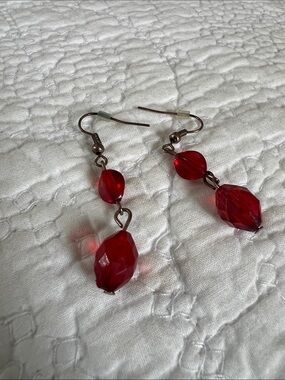Red Faceted Drop Bead Earrings - Women Jewelry